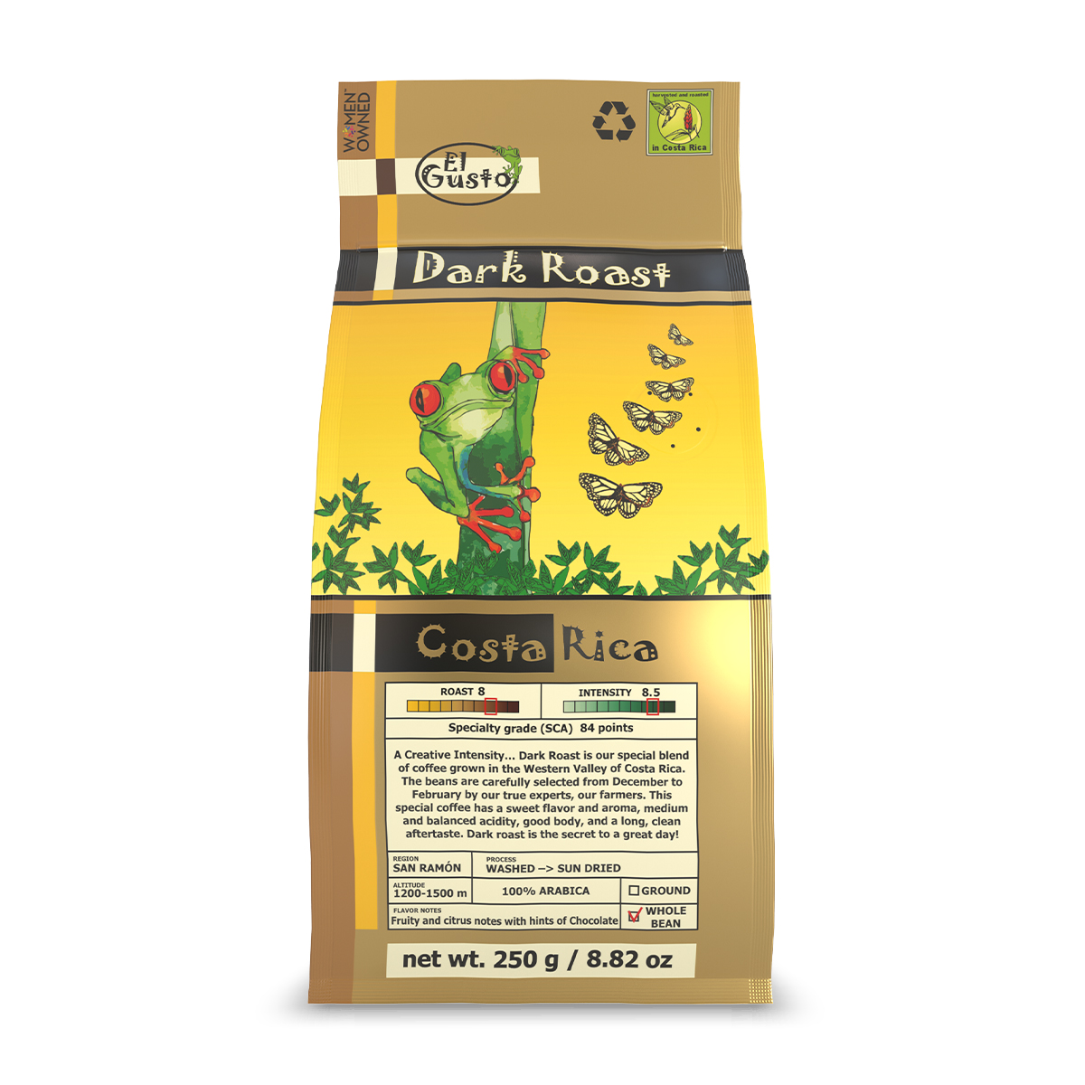 ROASTED WHOLE BEAN COFFEE El Gusto Dark roast - 8.8 Oz - Image 1