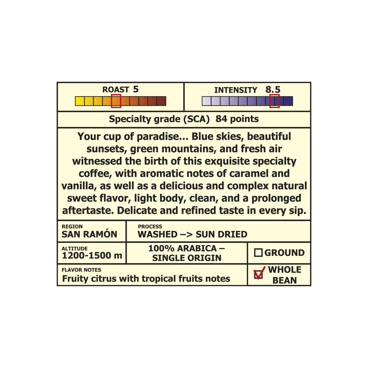 ROASTED WHOLE BEAN COFFEE El Gusto Light Roast - 8.8 Oz - Image 2