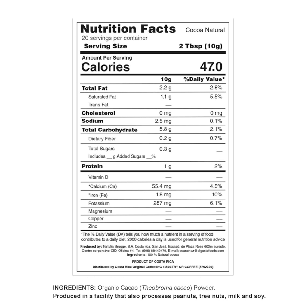 SUGAR FREE COCOA POWDER 100% - EL GUSTO - 7 Oz